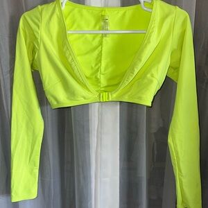 Neon Yellow Long Sleeve Swim Crop Top